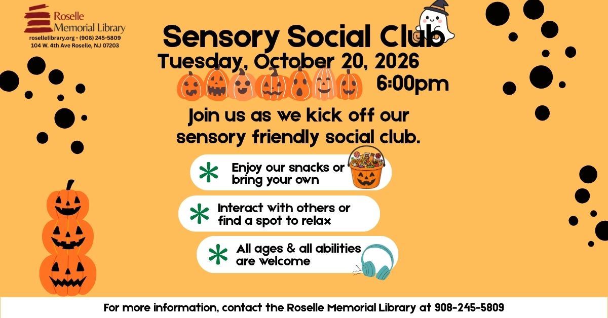 Sensory Social Club event details for October 20 2026 at 6:00 PM
